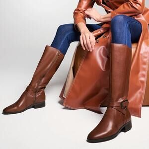 Naturalizer 5M WC Ciderspice Leather Rena Riding Boots Buckle Side Zip OS4-14